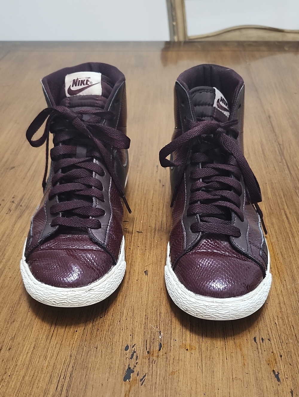 Nike Women's Maroon High-Top Sneakers with White Soles